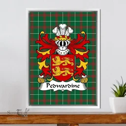 ScotsTee Shop Welsh Pedwardine (of Herefordshire) Coat of Arms Family Crest Welsh National Tartan Framed Canvas Print