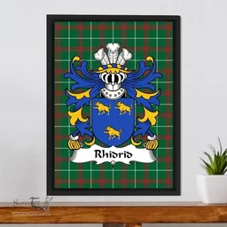 ScotsTee Shop Welsh Rhidrid (AB YNYR, AP JONAS AP GRONWY) Coat of Arms Family Crest Welsh National Tartan Framed Canvas Print
