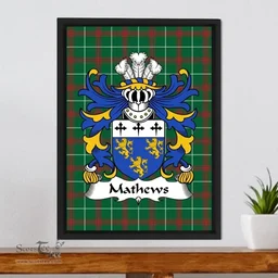 ScotsTee Shop Welsh Mathews (of Blodwel, Llanyblodwel, Shropshire) Coat of Arms Family Crest Welsh National Tartan Framed Canvas Print