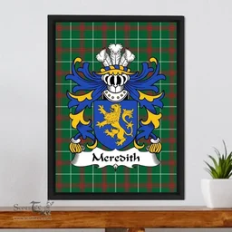 ScotsTee Shop Welsh Meredith (of Stansty, Denbighshire) Coat of Arms Family Crest Welsh National Tartan Framed Canvas Print