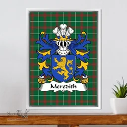 ScotsTee Shop Welsh Meredith (of Stansty, Denbighshire) Coat of Arms Family Crest Welsh National Tartan Framed Canvas Print