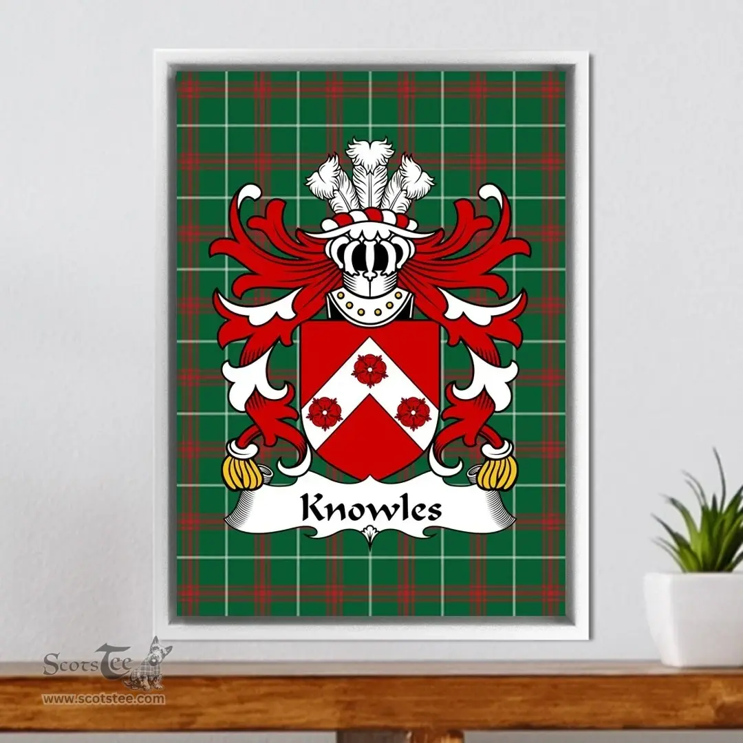 ScotsTee Shop Welsh Knowles (of Denbighshire) Coat of Arms Family Crest Welsh National Tartan Framed Canvas Print