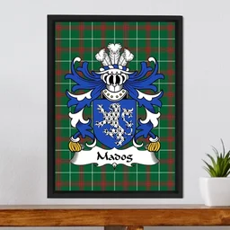 ScotsTee Shop Welsh Madog (AP LLYWELYN AP GRIFFRI-or Madock) Coat of Arms Family Crest Welsh National Tartan Framed Canvas Print