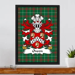 ScotsTee Shop Welsh Owen (of Caernarfonshire) Coat of Arms Family Crest Welsh National Tartan Framed Canvas Print