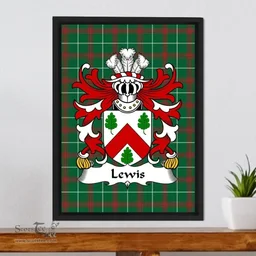 ScotsTee Shop Welsh Lewis (of Abergavenny, Monmouthshire) Coat of Arms Family Crest Welsh National Tartan Framed Canvas Print