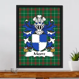 ScotsTee Shop Welsh Moore (lords of Crick, Monmouthshire) Coat of Arms Family Crest Welsh National Tartan Framed Canvas Print