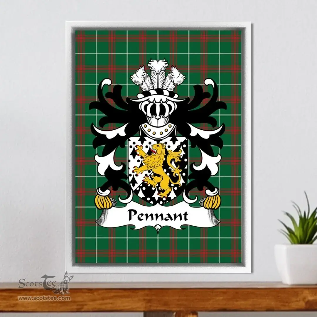 ScotsTee Shop Welsh Pennant (of Penrhyn-Castle, Caernarvonshire) Coat of Arms Family Crest Welsh National Tartan Framed Canvas Print