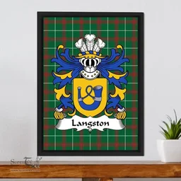 ScotsTee Shop Welsh Langston (of Langiston, Monmouthshire) Coat of Arms Family Crest Welsh National Tartan Framed Canvas Print