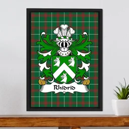 ScotsTee Shop Welsh Rhidrid (FLAIDD-of Penllyn, Merionethshire) Coat of Arms Family Crest Welsh National Tartan Framed Canvas Print
