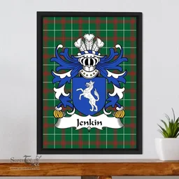 ScotsTee Shop Welsh Jenkin (AP RHYS AP GRUFFUDD) Coat of Arms Family Crest Welsh National Tartan Framed Canvas Print