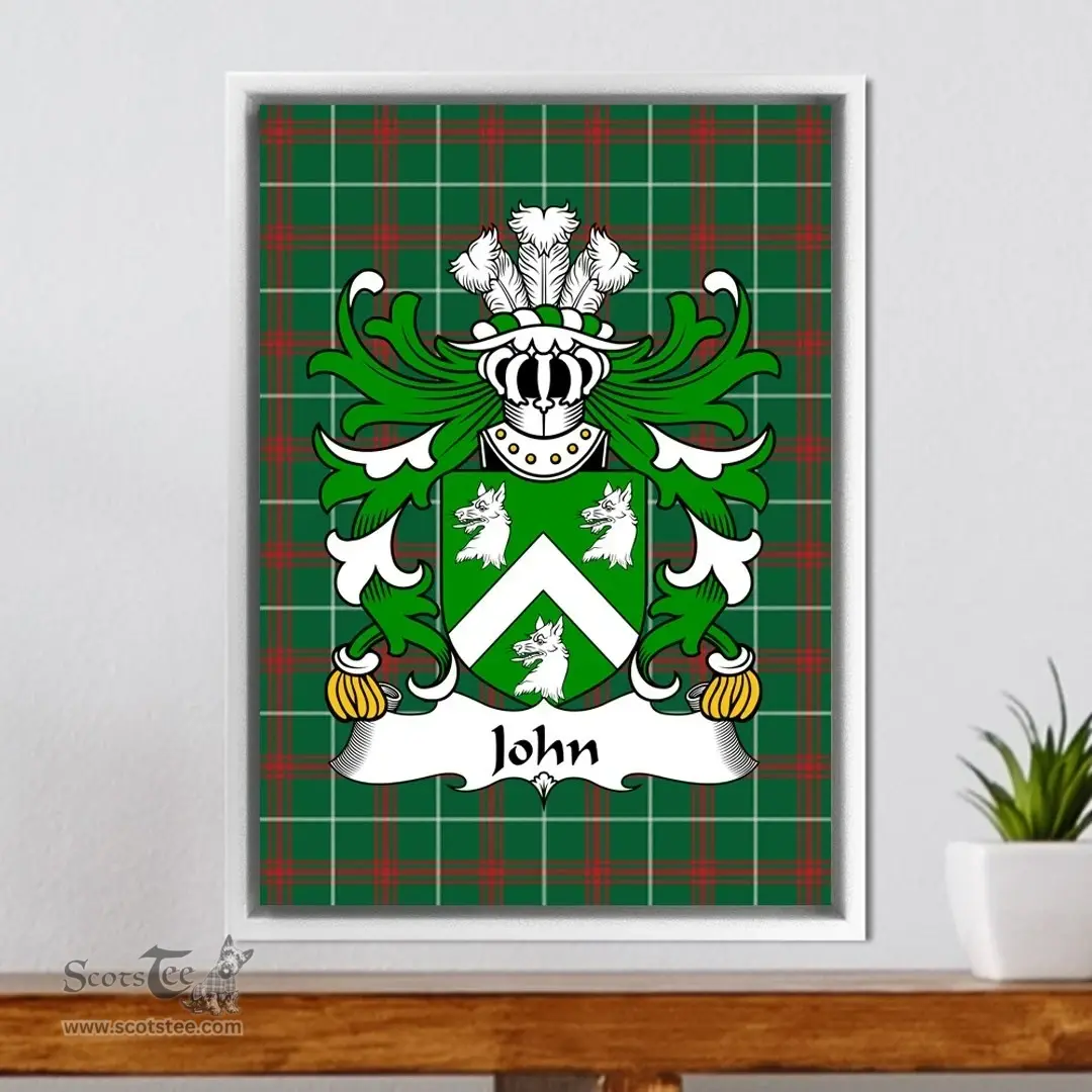 ScotsTee Shop Welsh John (AP JENKIN AP MADOG) Coat of Arms Family Crest Welsh National Tartan Framed Canvas Print