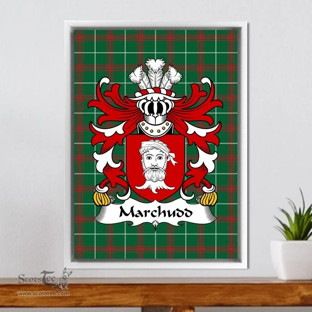 ScotsTee Shop Welsh Marchudd (AP CYNAN) Coat of Arms Family Crest Welsh National Tartan Framed Canvas Print