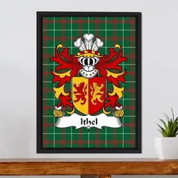 ScotsTee Shop Welsh Ithel (ANWYL, Ap Bleddyn ) Coat of Arms Family Crest Welsh National Tartan Framed Canvas Print