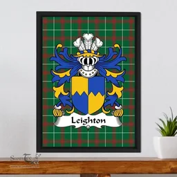 ScotsTee Shop Welsh Leighton (of Leighton, Shropshire) Coat of Arms Family Crest Welsh National Tartan Framed Canvas Print