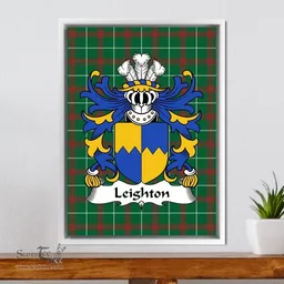 ScotsTee Shop Welsh Leighton (of Leighton, Shropshire) Coat of Arms Family Crest Welsh National Tartan Framed Canvas Print