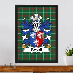 ScotsTee Shop Welsh Powell (of Perth-hir, Monmouthshire) Coat of Arms Family Crest Welsh National Tartan Framed Canvas Print