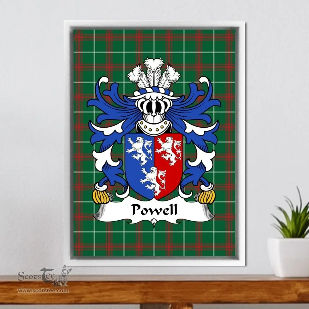 ScotsTee Shop Welsh Powell (of Perth-hir, Monmouthshire) Coat of Arms Family Crest Welsh National Tartan Framed Canvas Print