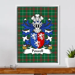 ScotsTee Shop Welsh Powell (of Perth-hir, Monmouthshire) Coat of Arms Family Crest Welsh National Tartan Framed Canvas Print