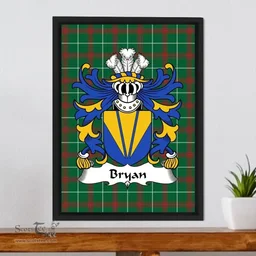 ScotsTee Shop Welsh Bryan (Lord of Laugharne, Carmanthenshire) Coat of Arms Family Crest Welsh National Tartan Framed Canvas Print