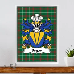 ScotsTee Shop Welsh Bryan (Lord of Laugharne, Carmanthenshire) Coat of Arms Family Crest Welsh National Tartan Framed Canvas Print