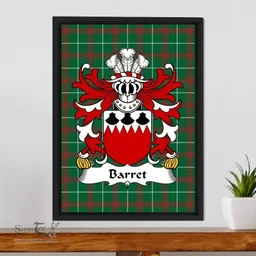 ScotsTee Shop Welsh Barret Coat of Arms Family Crest Welsh National Tartan Framed Canvas Print