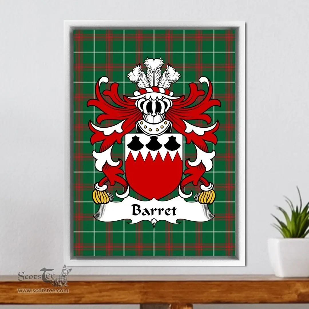 ScotsTee Shop Welsh Barret Coat of Arms Family Crest Welsh National Tartan Framed Canvas Print