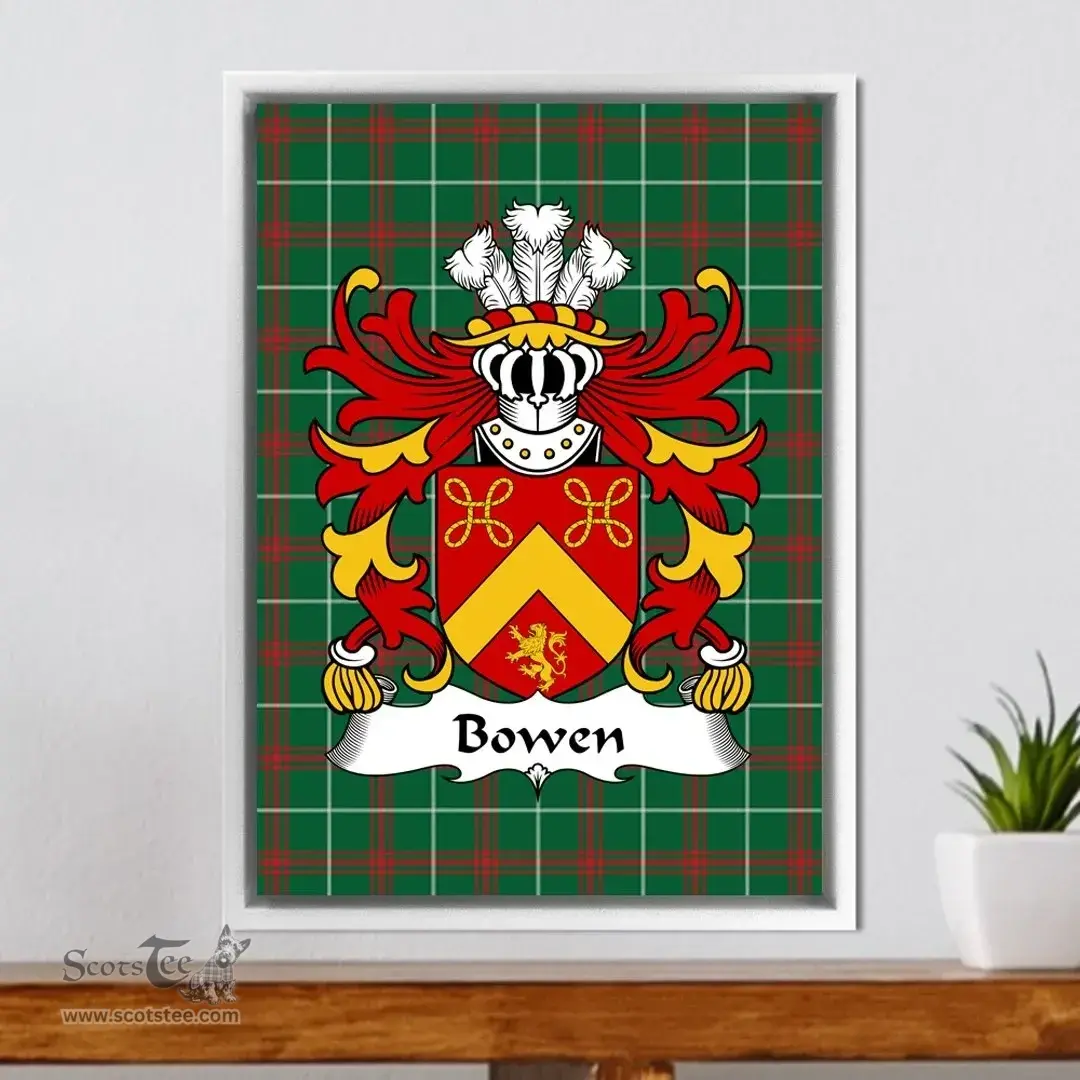 ScotsTee Shop Welsh Bowen (of Pentre Ifan, Pembrokeshire) Coat of Arms Family Crest Welsh National Tartan Framed Canvas Print