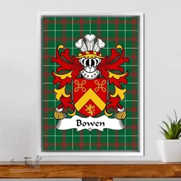 ScotsTee Shop Welsh Bowen (of Pentre Ifan, Pembrokeshire) Coat of Arms Family Crest Welsh National Tartan Framed Canvas Print