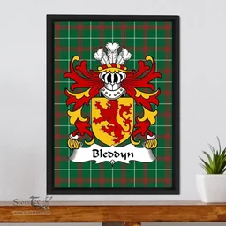 ScotsTee Shop Welsh Bleddyn (AP CYNFYN -Prince of Powys) Coat of Arms Family Crest Welsh National Tartan Framed Canvas Print