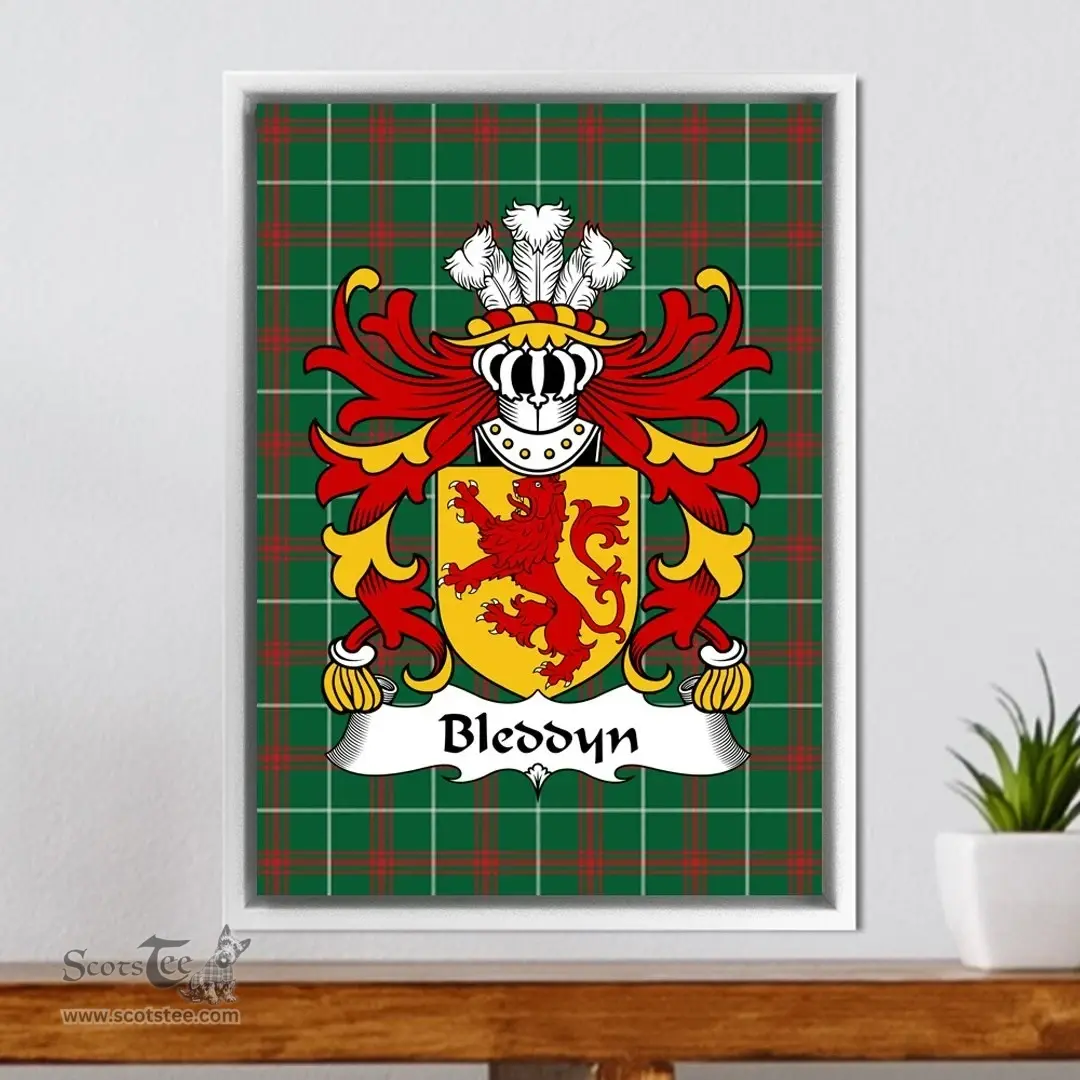ScotsTee Shop Welsh Bleddyn (AP CYNFYN -Prince of Powys) Coat of Arms Family Crest Welsh National Tartan Framed Canvas Print