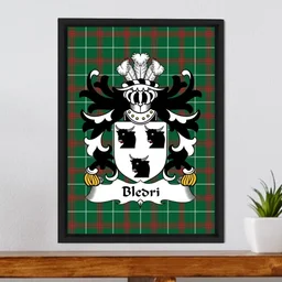 ScotsTee Shop Welsh Bledri (AP CYDIFOR) Coat of Arms Family Crest Welsh National Tartan Framed Canvas Print