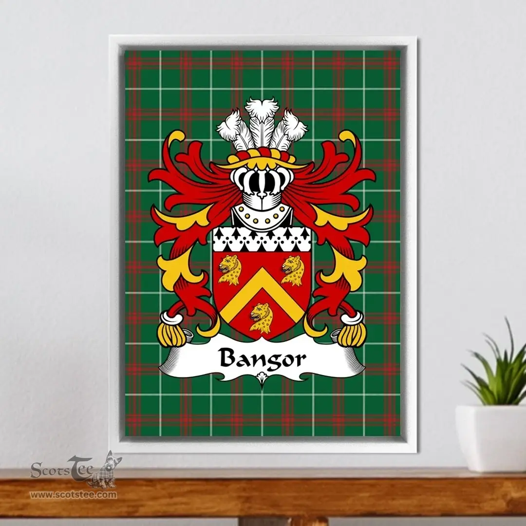 ScotsTee Shop Welsh Bangor (ap Dafydd Bangor) Coat of Arms Family Crest Welsh National Tartan Framed Canvas Print