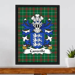 ScotsTee Shop Welsh Camville (Lords of Llansteffan) Coat of Arms Family Crest Welsh National Tartan Framed Canvas Print