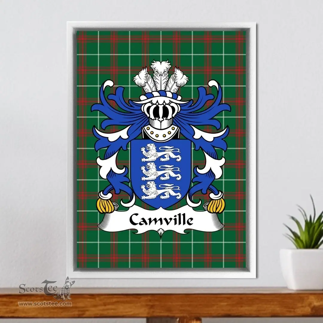 ScotsTee Shop Welsh Camville (Lords of Llansteffan) Coat of Arms Family Crest Welsh National Tartan Framed Canvas Print