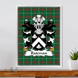 ScotsTee Shop Welsh Bateman (of Honeyborough, Pembrokeshire) Coat of Arms Family Crest Welsh National Tartan Framed Canvas Print