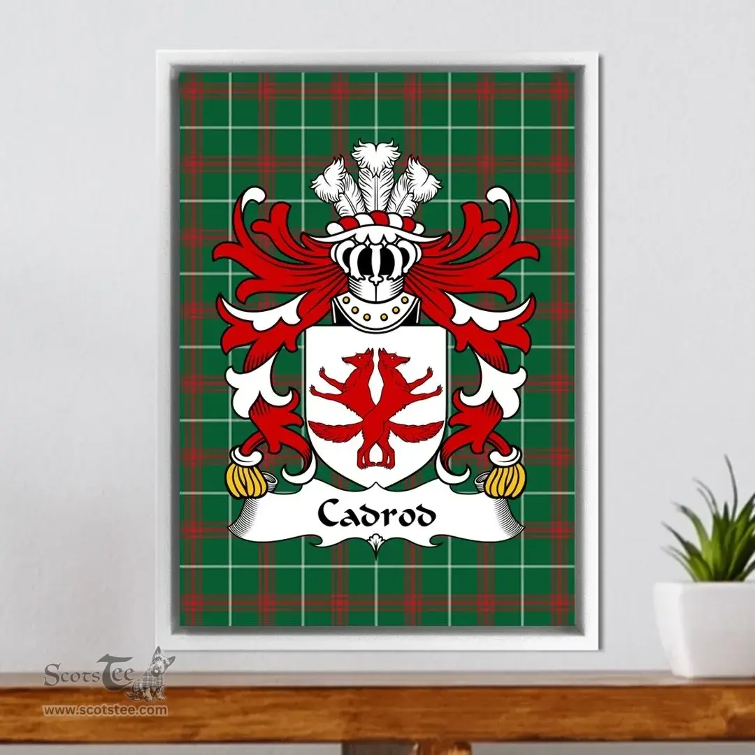 ScotsTee Shop Welsh Cadrod (HARDD) Coat of Arms Family Crest Welsh National Tartan Framed Canvas Print