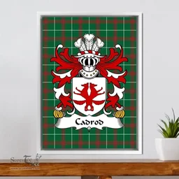 ScotsTee Shop Welsh Cadrod (HARDD) Coat of Arms Family Crest Welsh National Tartan Framed Canvas Print