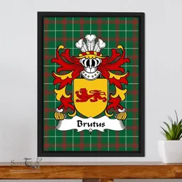 ScotsTee Shop Welsh Brutus (AP JULIUS AB ASCANIUS) Coat of Arms Family Crest Welsh National Tartan Framed Canvas Print