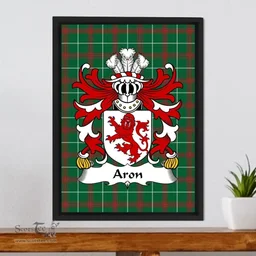 ScotsTee Shop Welsh Aron (Sir Aron Ap Bledri) Coat of Arms Family Crest Welsh National Tartan Framed Canvas Print