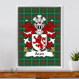 ScotsTee Shop Welsh Aron (Sir Aron Ap Bledri) Coat of Arms Family Crest Welsh National Tartan Framed Canvas Print