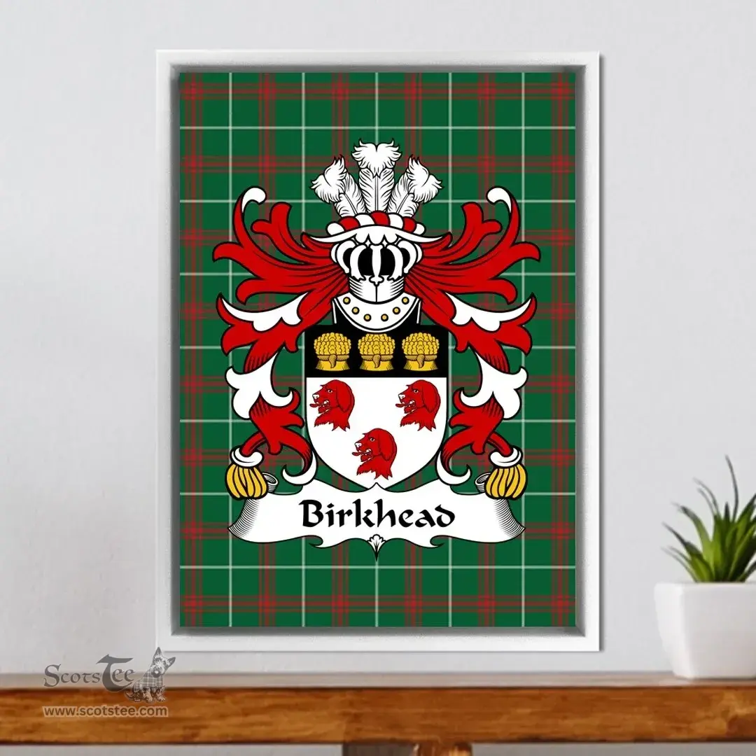 ScotsTee Shop Welsh Birkhead (Bishop of St Asaph) Coat of Arms Family Crest Welsh National Tartan Framed Canvas Print