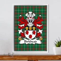 ScotsTee Shop Welsh Birkhead (Bishop of St Asaph) Coat of Arms Family Crest Welsh National Tartan Framed Canvas Print