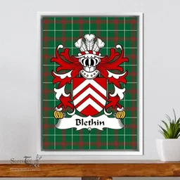 ScotsTee Shop Welsh Blethin (of Shirenewton, Monmouthshire) Coat of Arms Family Crest Welsh National Tartan Framed Canvas Print