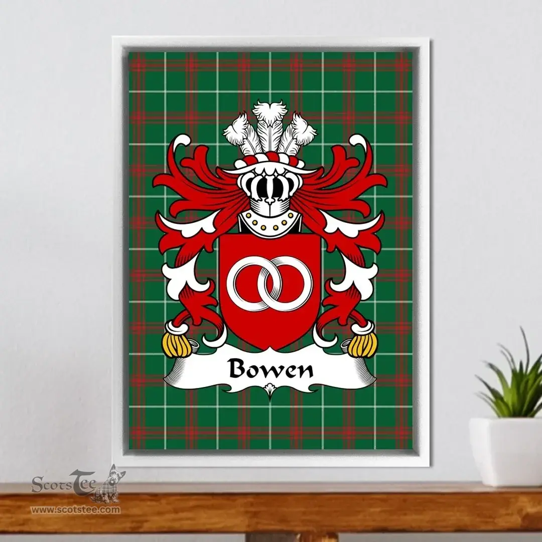 ScotsTee Shop Welsh Bowen (of Llwchmeilir, Pembrokeshire) Coat of Arms Family Crest Welsh National Tartan Framed Canvas Print