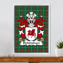 ScotsTee Shop Welsh Birkinshaw (of Llansannan, Denbighshire) Coat of Arms Family Crest Welsh National Tartan Framed Canvas Print