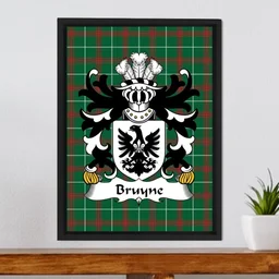 ScotsTee Shop Welsh Bruyne (of Cardiganshire) Coat of Arms Family Crest Welsh National Tartan Framed Canvas Print