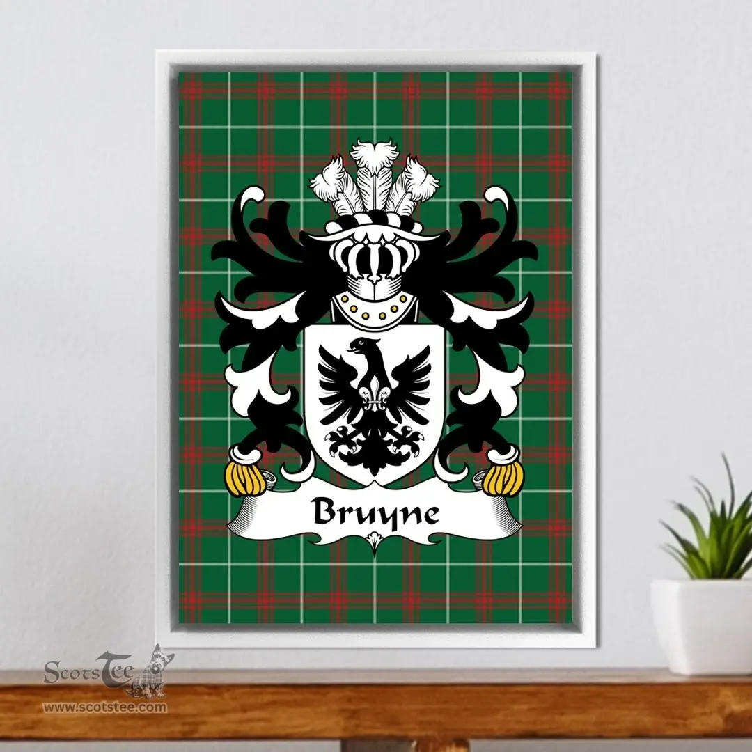 ScotsTee Shop Welsh Bruyne (of Cardiganshire) Coat of Arms Family Crest Welsh National Tartan Framed Canvas Print