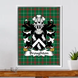 ScotsTee Shop Welsh Broughton (of Broughton, Bishops Castle) Coat of Arms Family Crest Welsh National Tartan Framed Canvas Print