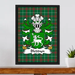 ScotsTee Shop Welsh Bleddyn (AP MAENYRCH) Coat of Arms Family Crest Welsh National Tartan Framed Canvas Print