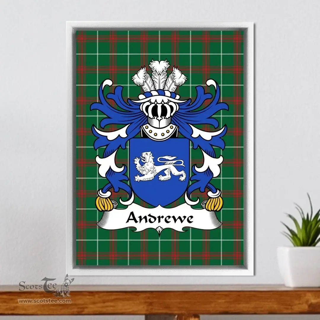 ScotsTee Shop Welsh Andrewe (of Herefordshire) Coat of Arms Family Crest Welsh National Tartan Framed Canvas Print